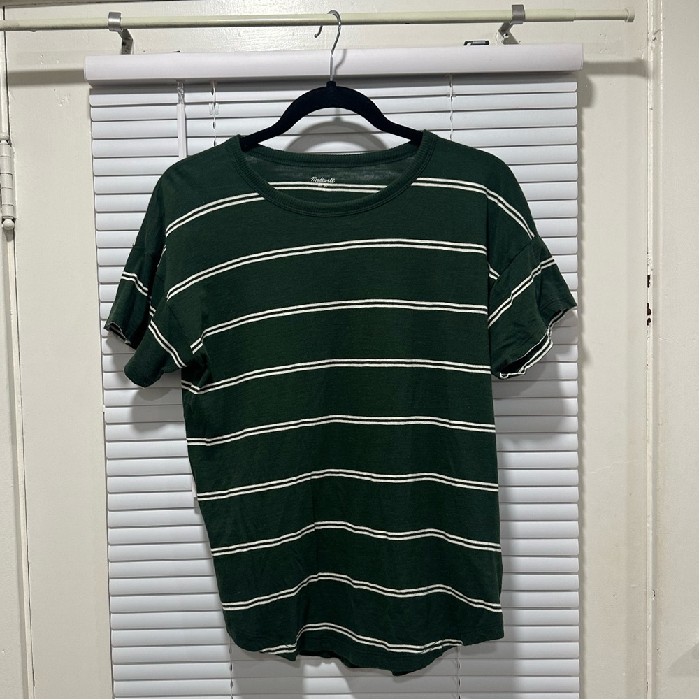 Madewell Forest Green Striped Short Sleeve Tee